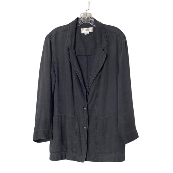 Vtg Christian Dior Womens Gray Linen Blazer Jacket Button Front & Pockets Sz 10 - Picture 8 of 8